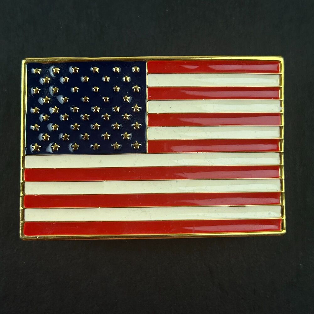 Vintage Dotty Smith Goldtone American Flag Enameled Belt Buckle 2.5" x  1.75" - Picture 11 of 13